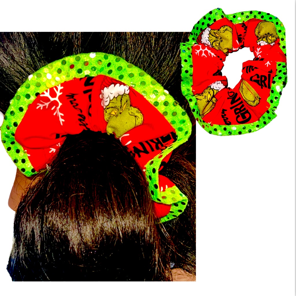 Christmas Grinch Neon Green Sequence, Bling Hair Tie, X-Mas Gift, Handmade Gift